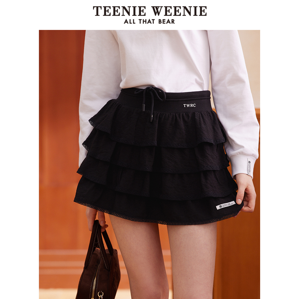 TeenieWeenie小熊女装半身裙女夏2025新款法式气质蕾丝拼接蛋糕裙