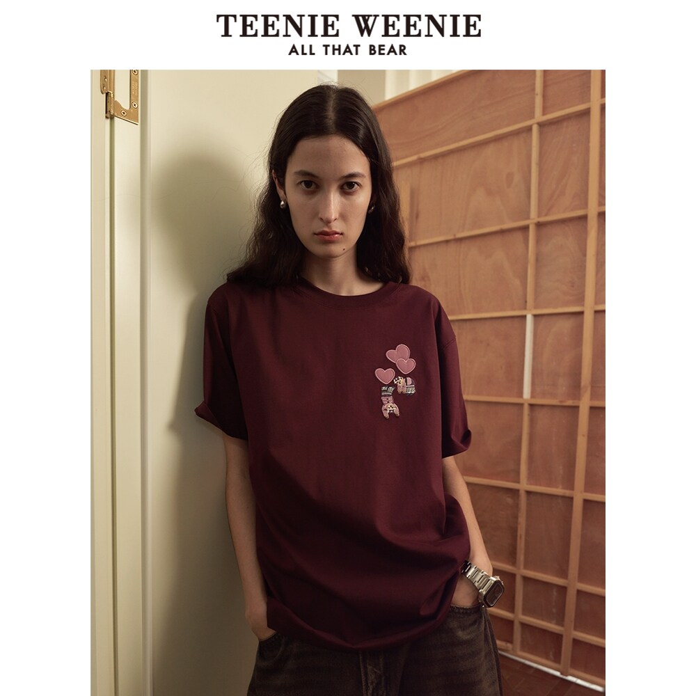 TeenieWeenie小熊女装t恤2025夏季新款宽松白色休闲圆领短袖上衣