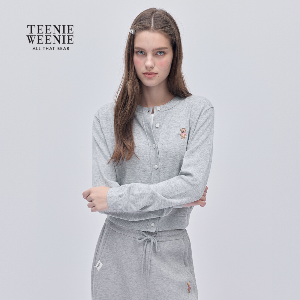 TEENIEWEENIE bearnova2025冬季新款女柔软舒适刺绣圆领针织开衫