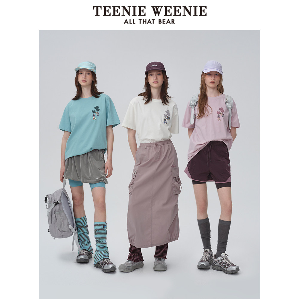 TeenieWeenie小熊女装t恤2025夏季新款宽松白色休闲圆领短袖上衣