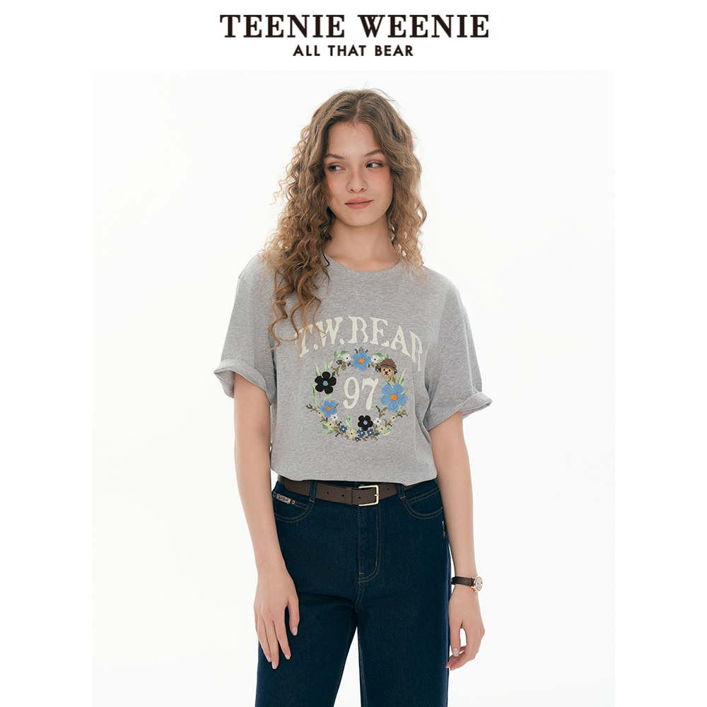 TeenieWeenie小熊女装T恤2025夏季新款清新活力甜美刺绣圆领短袖-图2