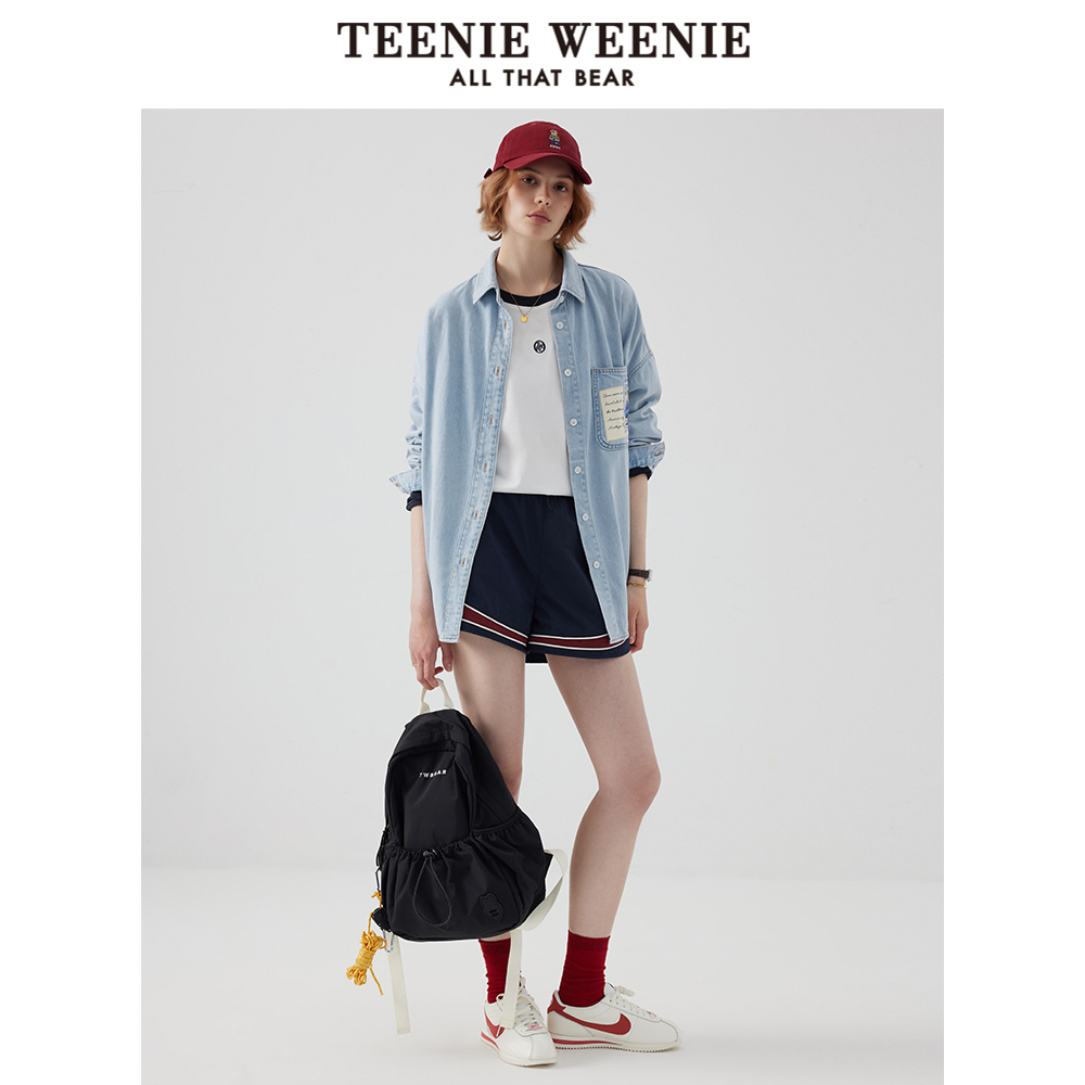 TeenieWeenie小熊女装春季简约风宽松休闲牛仔衬衫长袖衬衣松弛感-图1