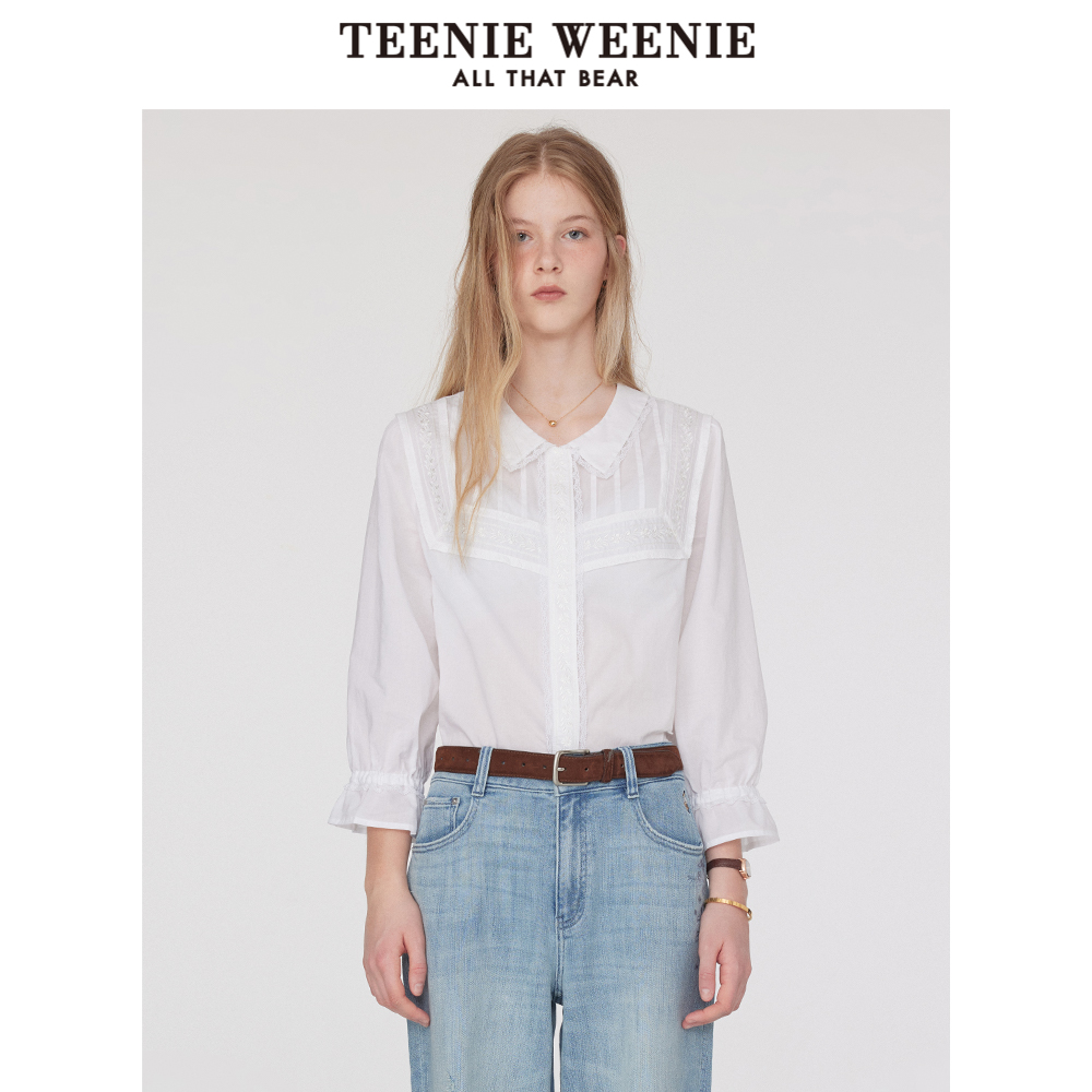 TeenieWeenie小熊女装衬衫2025夏季新款甜美清新少女感喇叭袖上衣