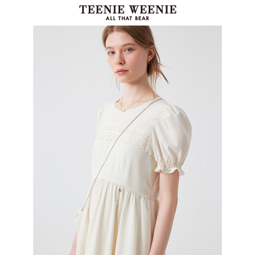 【天丝+棉】TeenieWeenie小熊女装2025年夏季新款法式蕾丝连衣裙