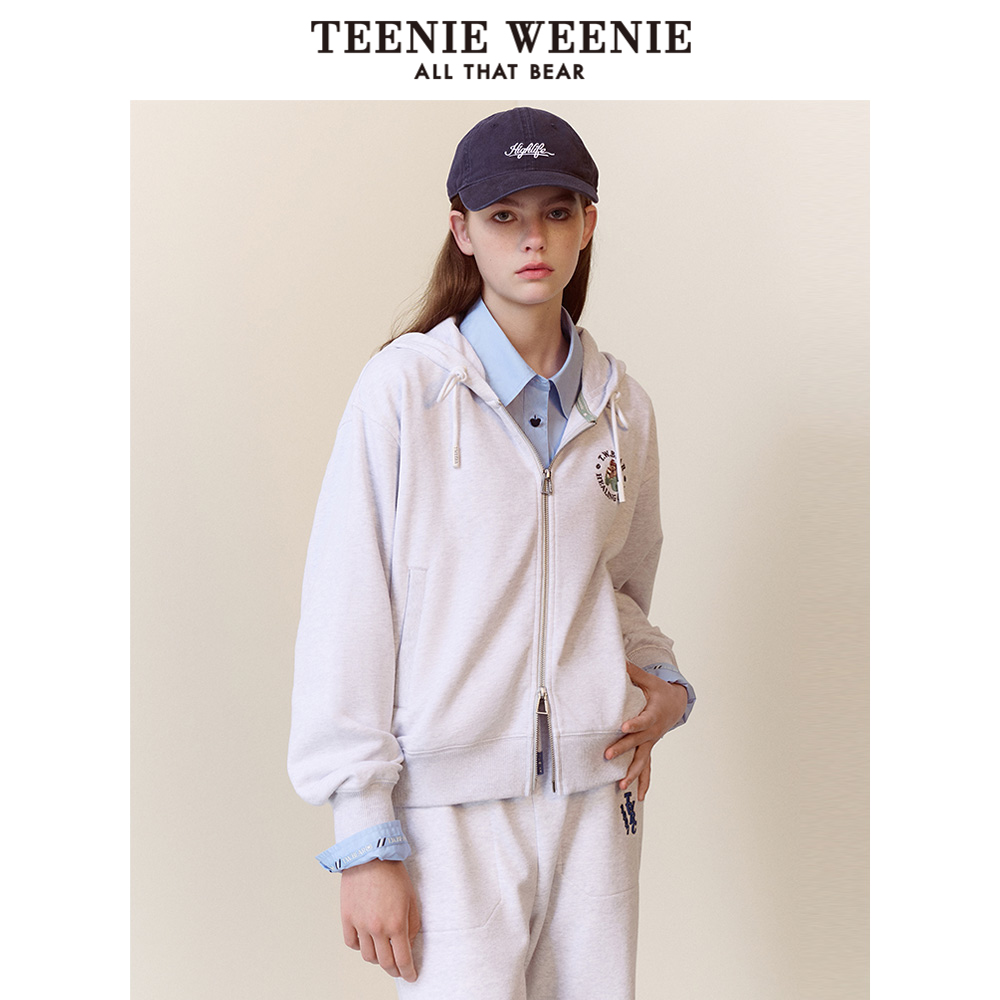 TeenieWeenie小熊春装季休闲拉链开衫连帽卫衣外套宽松短款上衣女