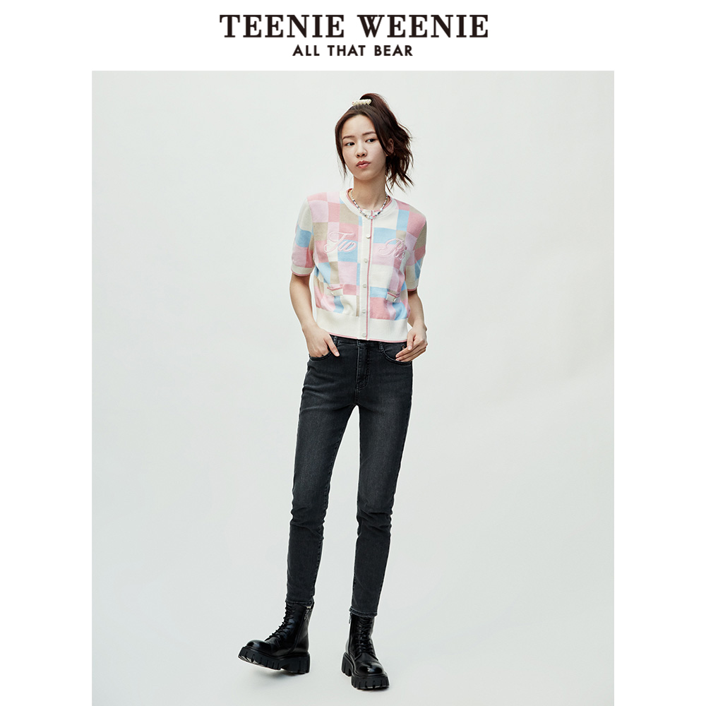 TeenieWeenie小熊夏牛仔裤长裤黑色小脚裤铅笔裤修身裤子女士