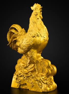 铜公鸡摆件吉祥物黄铜生肖鸡金鸡报喜客厅卧室桃花铜鸡工艺品大号