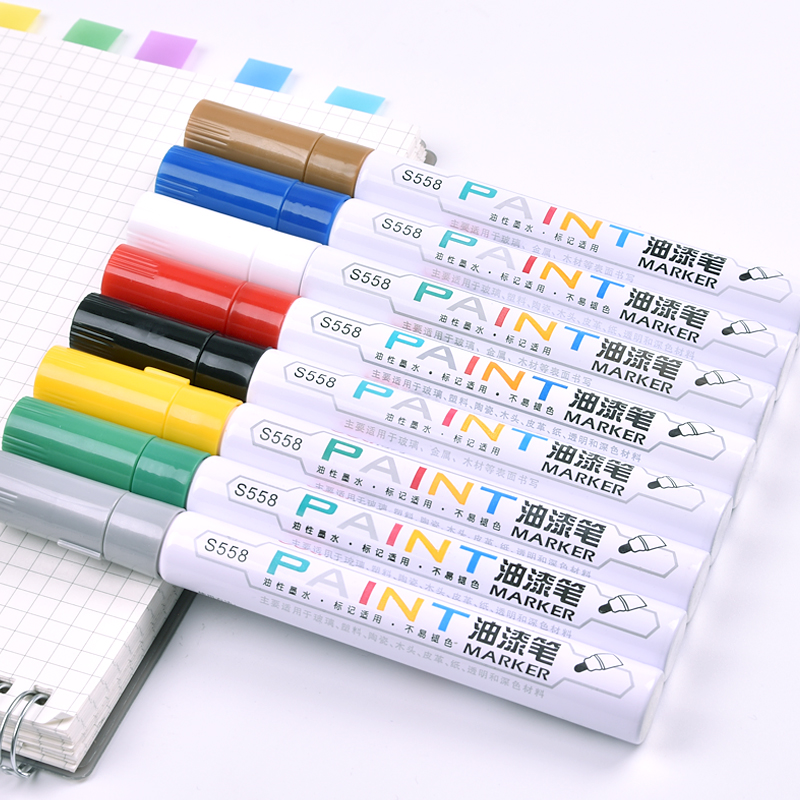 得力S558油漆笔快干不褪色补漆笔涂鸦笔 红/绿/蓝/金/黄色记号笔 - 图1