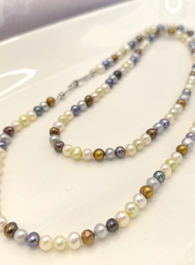 新款福利简约糖果色天然淡水珍珠轻奢感气质锁骨链毛衣链加长项链