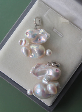 天然淡水极光巴洛克小兔子吊坠