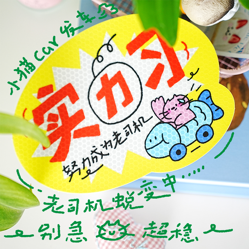 小猫内心大宇宙原创可爱保持距离实习反光车贴磁吸车贴搞笑车贴 - 图1