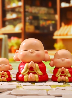 可爱招财弥勒佛小和尚搪胶摆件家居办公室创意桌面茶几茶桌装饰品