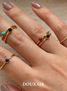 DouxAir/天然石镶嵌戒指玛瑙玉髓小巧简约指环叠戴百搭通勤配饰