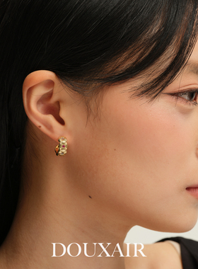 【新品】金色镶钻圆环耳钉女s925银麻花编织耳环彩锆精致复古耳饰