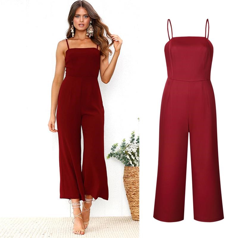 2018新款欧美夏季显瘦高腰吊带连体长裤女romper women jumpsuits - 图1