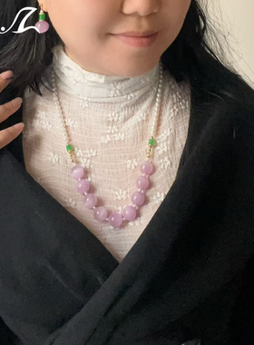 紫锂辉宝石项链珍珠吊坠