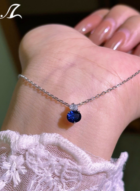 1克拉培育皇家蓝宝石项链吊坠女