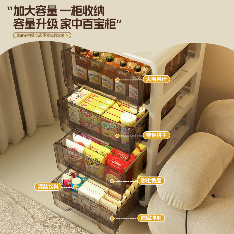 抽屉式收纳柜家用零食置物架落地女生卧室卫生间化妆品收纳小推车