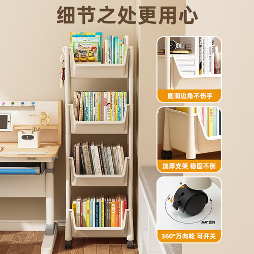 可移动书架置物架儿童玩具收纳架多层家用小推车带轮落地简易书柜 - 图0