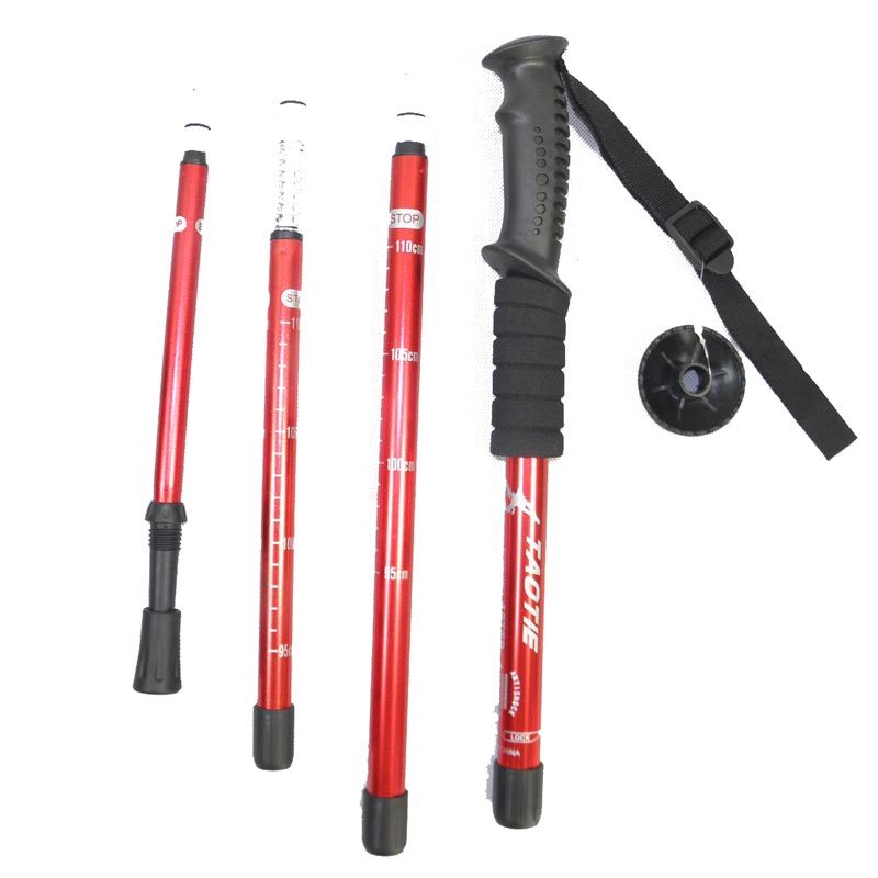 登山杖超轻4节铝合金减震伸缩直柄弯柄手杖野营徒步老人拐杖拐棍