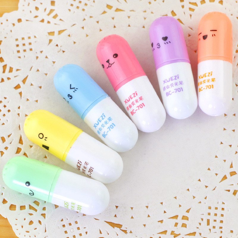 6 Pcs Mini Highlighter Lovely Pill Shape Gel Pen for Kids笔 - 图3