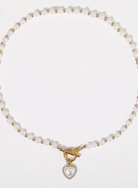 Pearl Heart Necklace Retro Temperament Women choker 珍珠项链