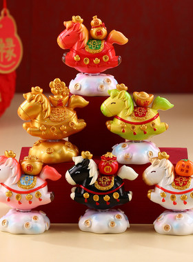 旋转小白马马上有钱摆件