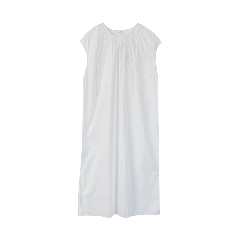 2023年日系新款白色简洁连衣裙圆领直筒型长裙时尚休闲洋气-图3