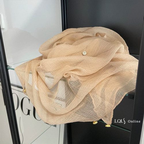 温柔轻羽系列手工钉珠春秋薄款围巾披肩两用韩版百搭女棉麻大纱巾 - 图1