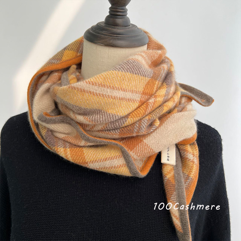 格林红绿Cashmere纯山羊绒小围巾女冬季保暖格纹围脖高级感三角巾,淘宝优惠券,粉丝福利购,淘宝优惠卷