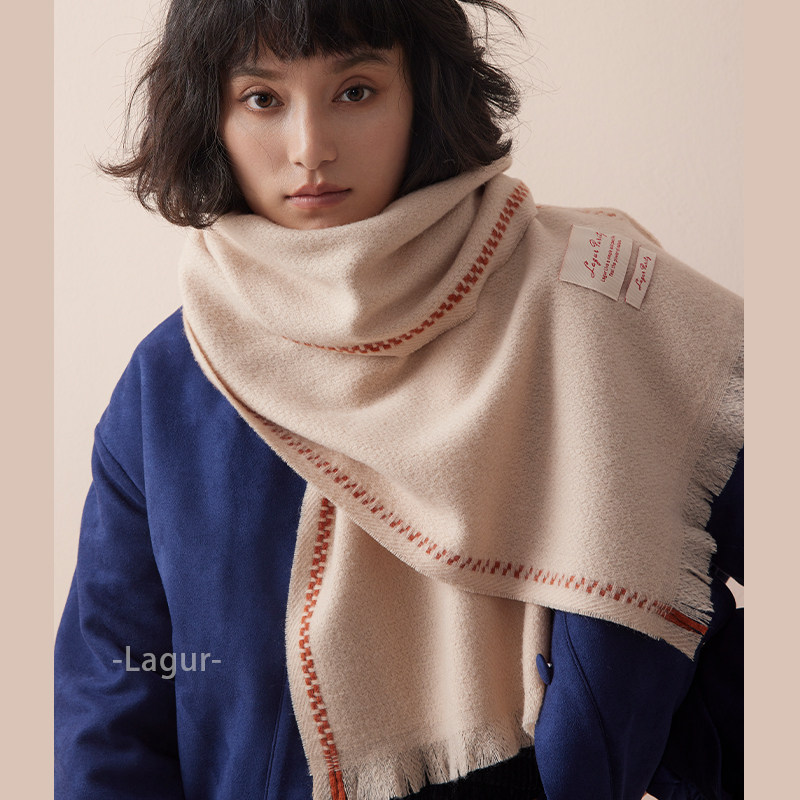 温柔奶色系！手工穿线加厚加大100%羊毛围巾披肩两用高级感女冬季,淘宝优惠券,粉丝福利购,淘宝优惠卷