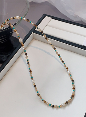 XMR珍珠多彩天然石项链