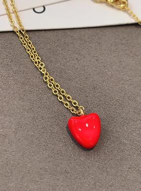 XMR新年红色喜庆滴釉爱心项链女
