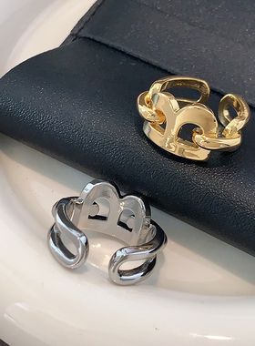 XMR光面金属字母B开口锁链戒指女