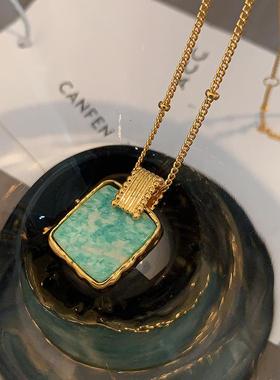 XMR新中式方形天然天河石项链女