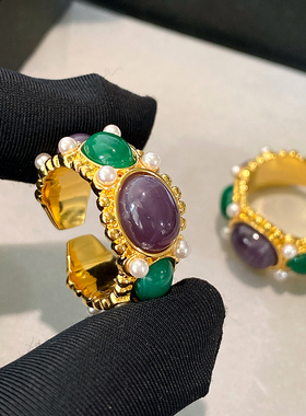 XMRACC中古天然石开口戒指珍珠女