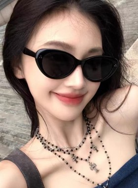 2025韩版复古椭圆猫眼高级感太阳眼镜方圆脸显瘦防紫外线墨镜女潮