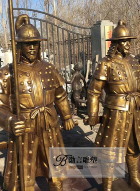 玻璃钢古建筑门口武士雕塑