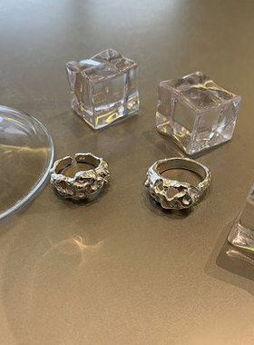 韩国东大门不规则镂空凹凸面925纯银戒指ins女冷淡风轻奢时尚指环