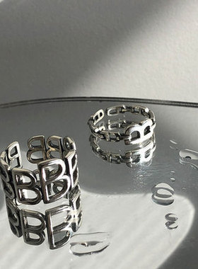 s925纯银开口B字戒指女ins潮小众设计冷淡风轻奢个性精致复古