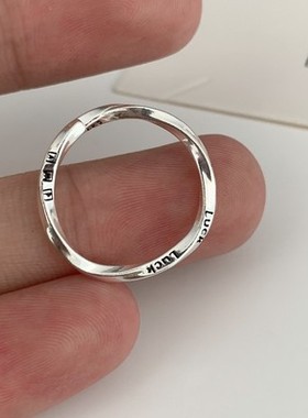 s925纯银开口幸运luck扭曲戒指女时尚个性小众设计轻奢日韩