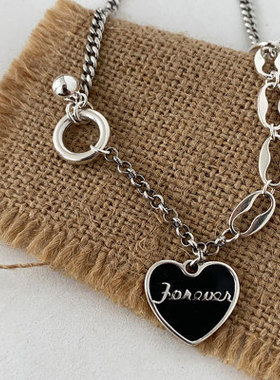 韩国轻奢小众设计感甜酷风纯银爱心项链2021年新款女ins嘻哈颈链