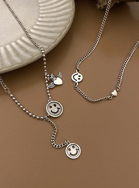 2021新款可爱笑脸锁骨链女韩版简约ins做旧朋克微笑项饰女生饰品