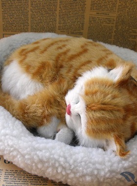 仿真呼吸猫摆件皮毛工艺品