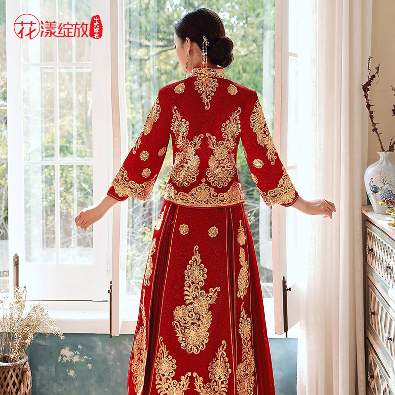 花漾绽放旗舰店秀禾服新娘新款婚纱礼服夏季薄款中国风敬酒服结婚衣服龙凤褂3