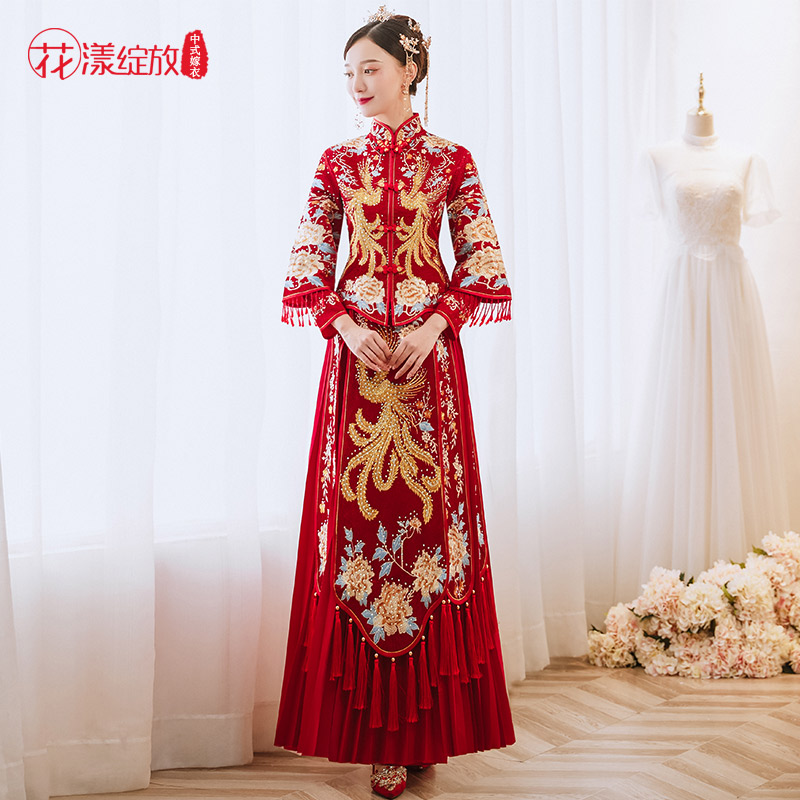 花漾绽放旗舰店秀禾服新款结婚婚纱礼服中式新娘服出阁服龙凤褂夏秋款秀和服0