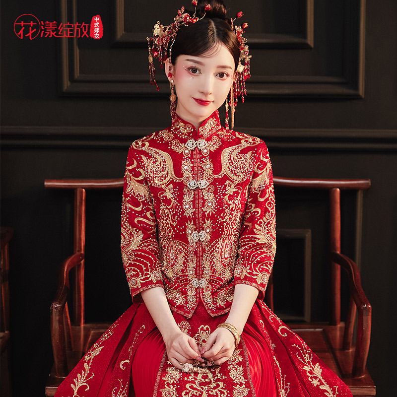 花漾绽放旗舰店秀禾服新款结婚嫁衣新娘中式婚纱礼服复古婚服龙凤秀和敬酒服3