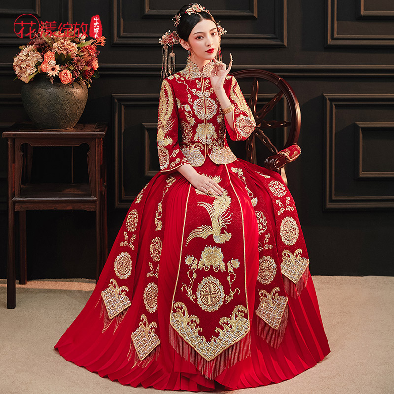 花漾绽放旗舰店秀禾服新款结婚中式婚纱薄款秀和女新娘礼服敬酒服龙凤褂嫁衣1