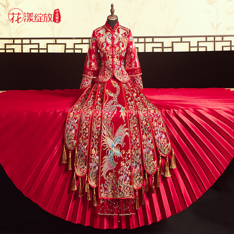 花漾绽放旗舰店秀禾服新娘新款春结婚嫁衣新娘婚纱礼服中式婚服结婚敬酒服0