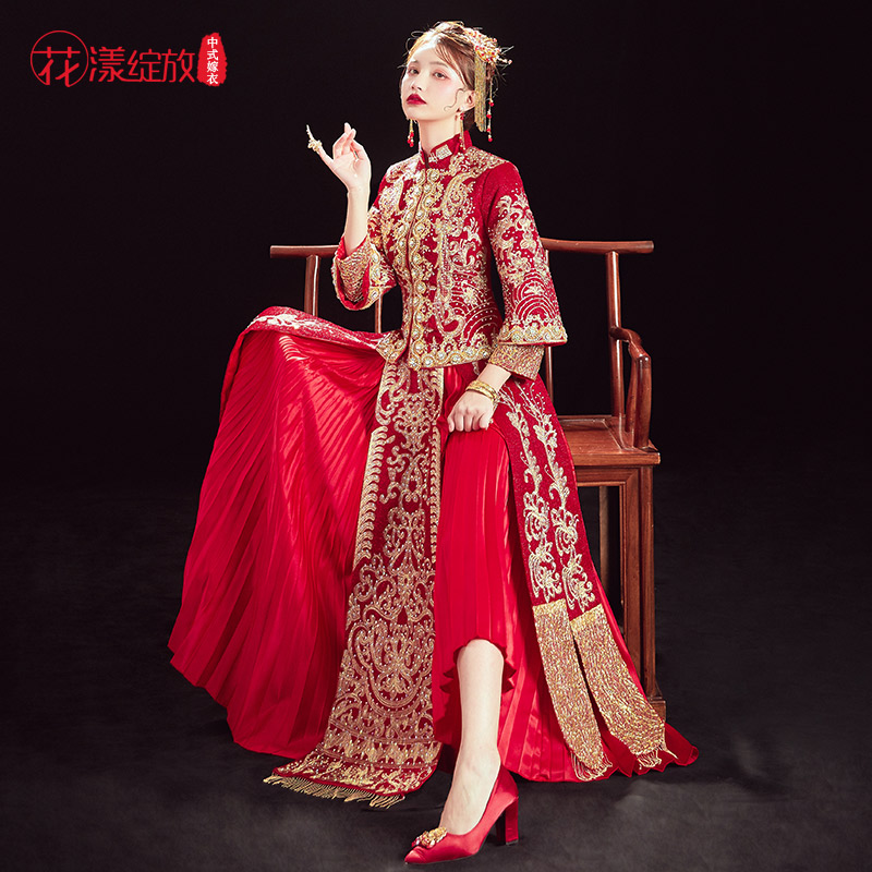 花漾绽放旗舰店秀禾服新娘新款中式婚纱礼服新娘敬酒服复古结婚衣服秀和服0